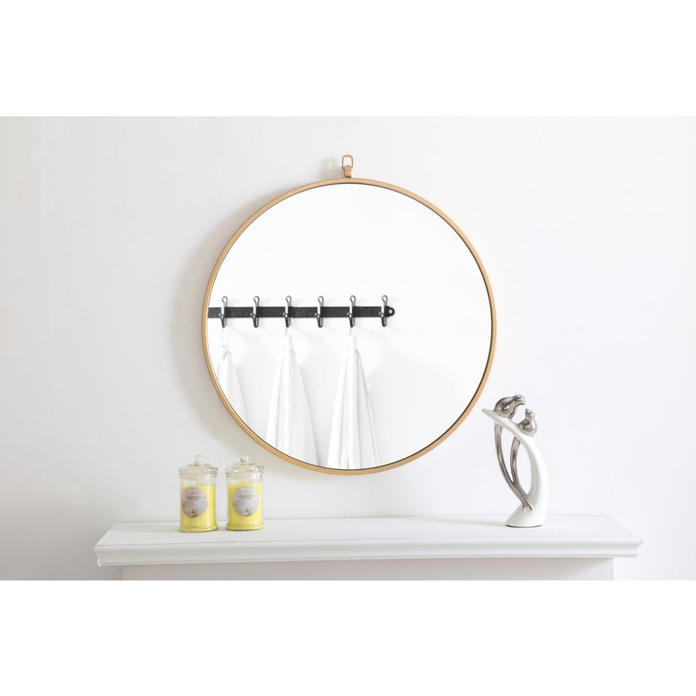 Metal frame Round Mirror with decorative hook 24 inch Brass finish. Picture 2