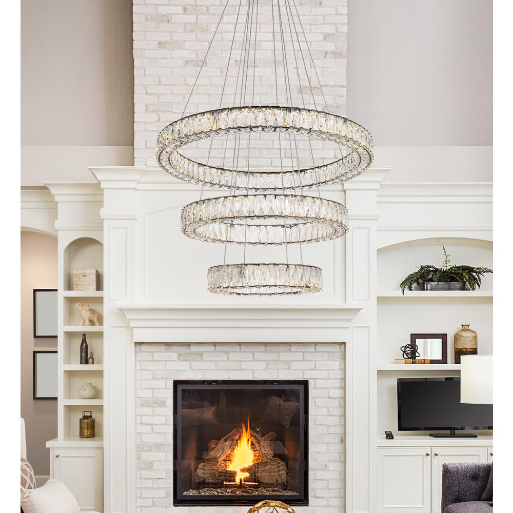 Monroe 32 inch LED triple ring chandelier in black. Picture 7
