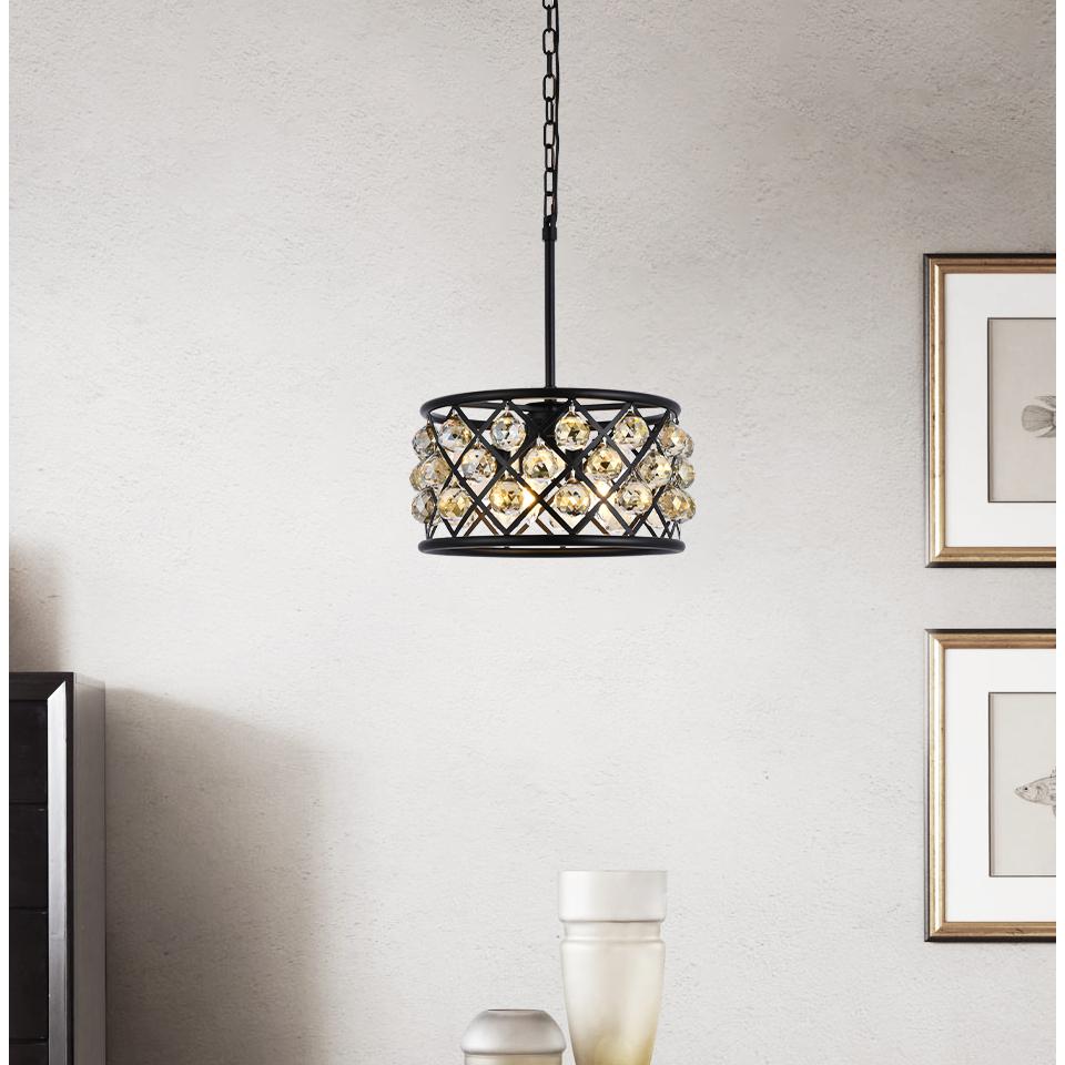 Madison 4 light Matte Black Pendant Golden Teak (Smoky) Royal Cut Crystal. Picture 8