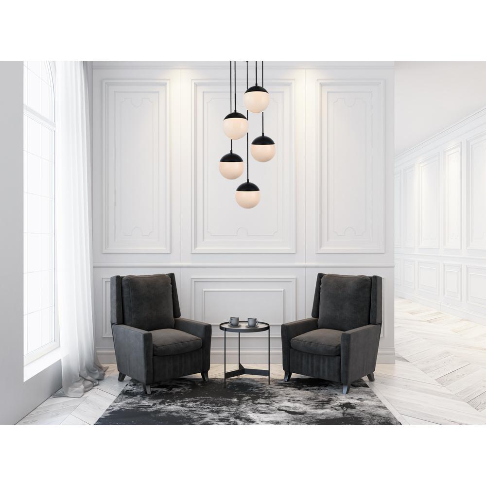 Eclipse 5 Lights Black Pendant With Frosted White Glass. Picture 6