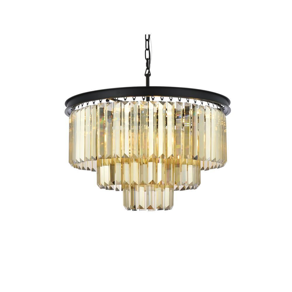 Sydney 9 light Matte Black Chandelier Golden Teak (Smoky) Royal Cut Crystal. Picture 2
