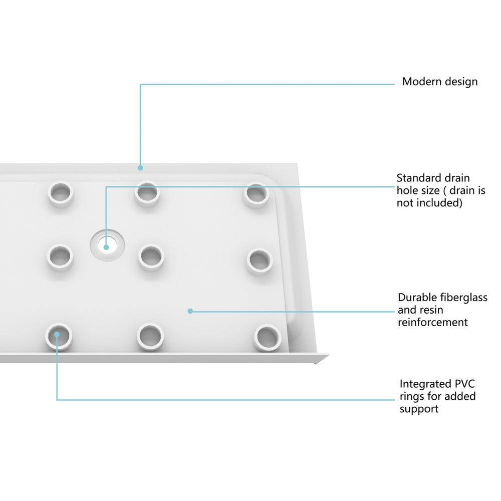 60x30 inch Single threshold shower tray center drain in glossy white. Picture 9