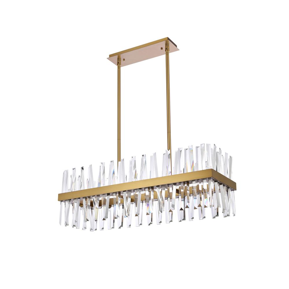 Serephina 36 inch crystal rectangle chandelier light in satin gold. Picture 6
