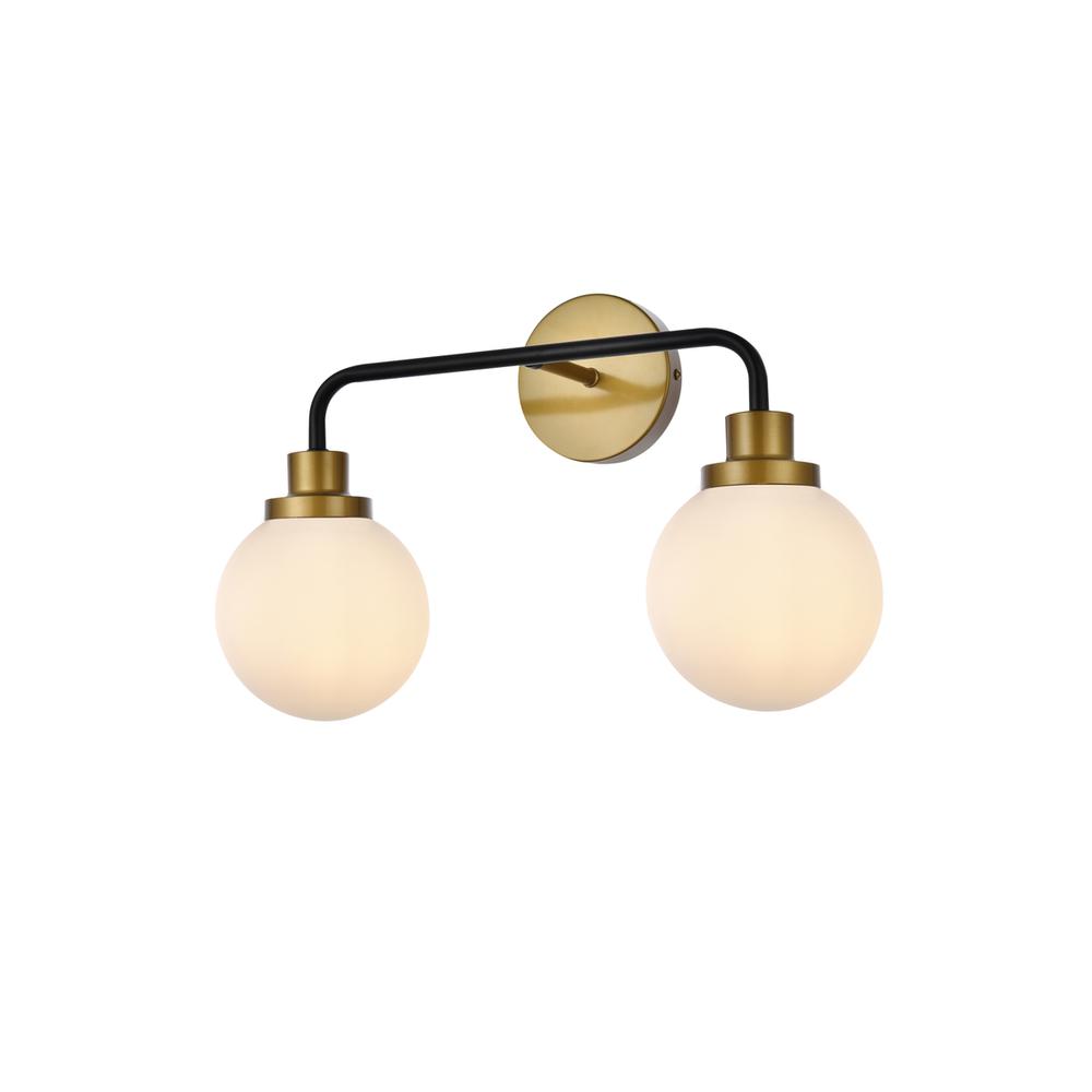 Hanson 2 lights bath sconce in black with brass with frosted shade. Picture 2