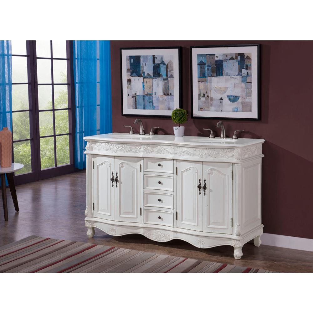 60 inch Double Bathroom vanity in Antique white. Picture 2