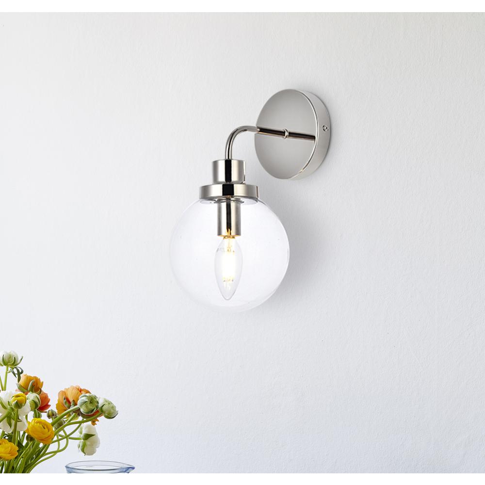 Hanson 1 light bath sconce in polished nickel with clear shade. Picture 6