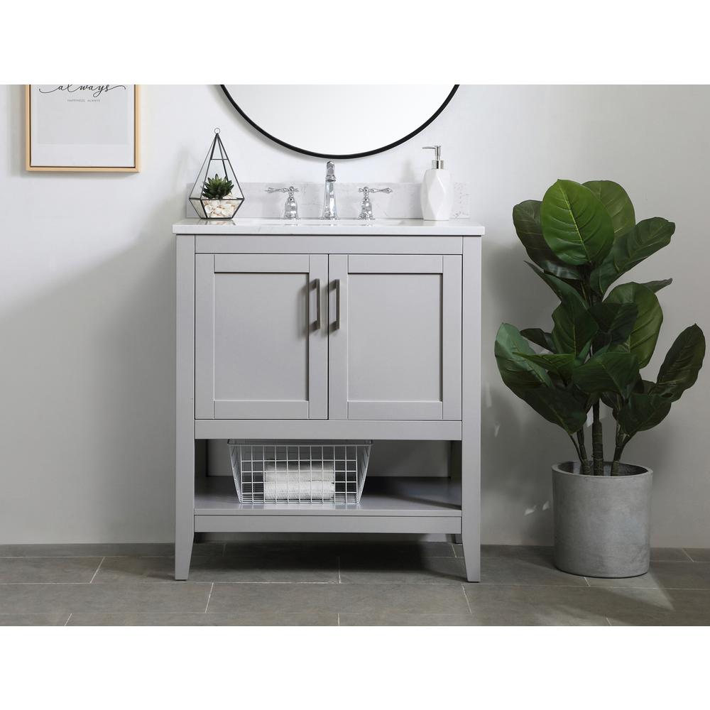30 inch Single Bathroom Vanity in Grey with Backsplash. Picture 14
