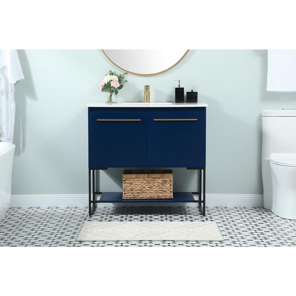 36 inch Single bathroom vanity in blue. Picture 14