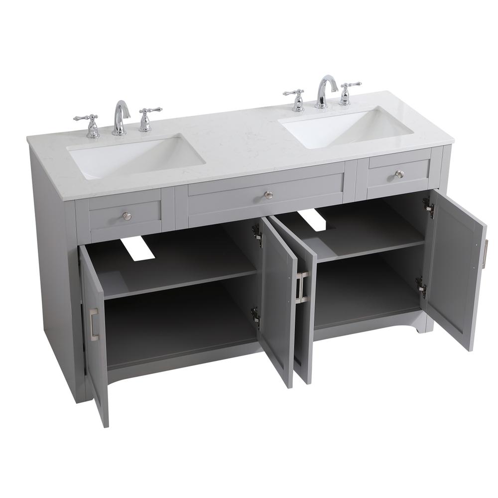 60 inch Double Bathroom Vanity in Grey. Picture 9