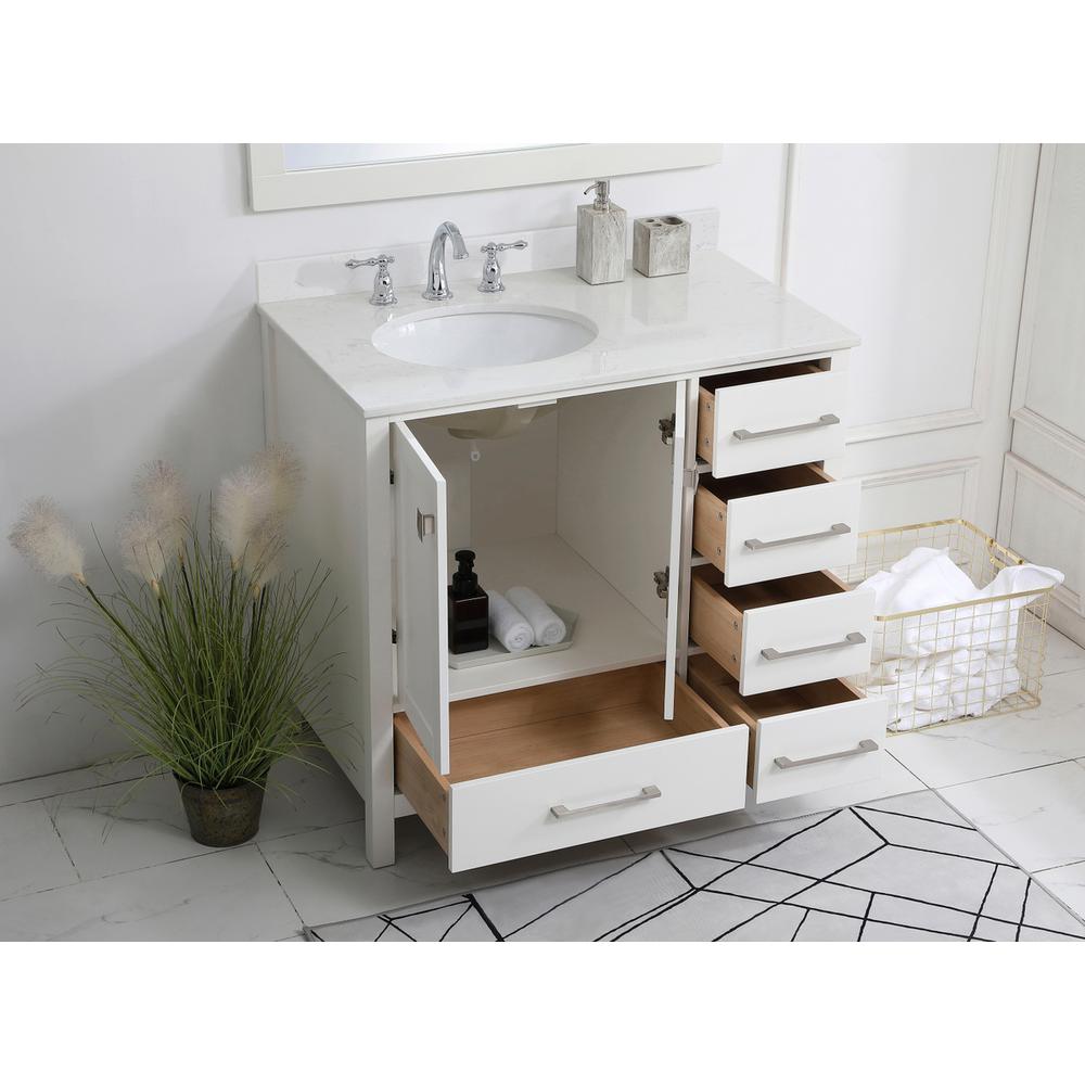 36 inch Single Bathroom Vanity in White with Backsplash. Picture 3