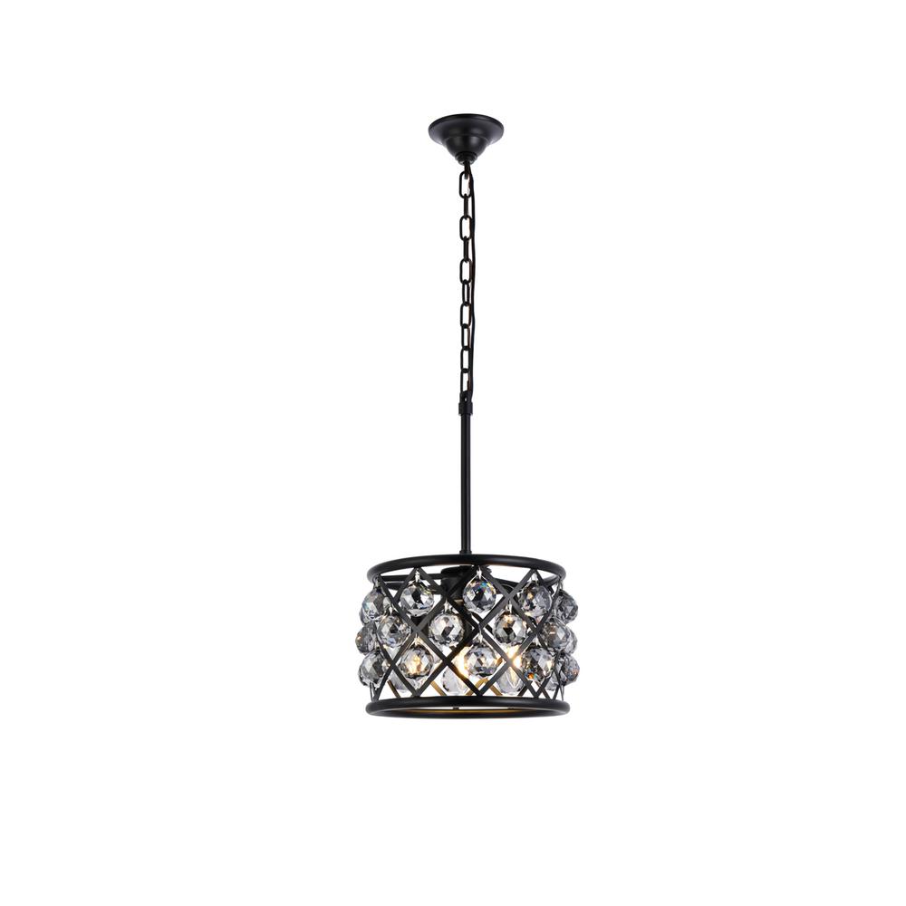 Madison 3 light Matte Black Pendant Silver Shade (Grey) Royal Cut Crystal. Picture 1