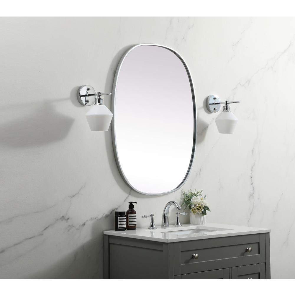 Metal Frame Oval Mirror 27x36 Inch in Silver. Picture 2