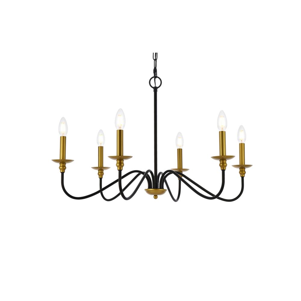 Rohan 30 inch chandelier in matte black and brass. Picture 2