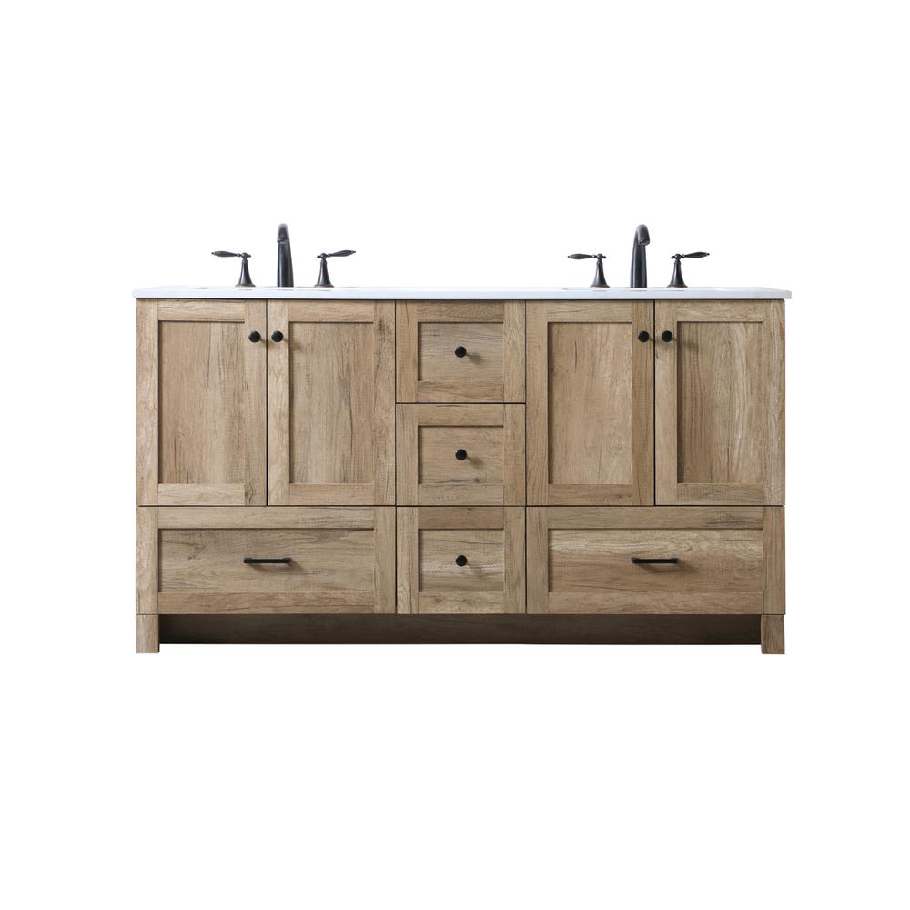 60 Inch Double Bathroom Vanity In Natural Oak. Picture 1
