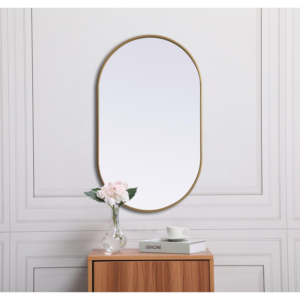 Metal Frame Oval Mirror 24x40 Inch in Brass. Picture 3