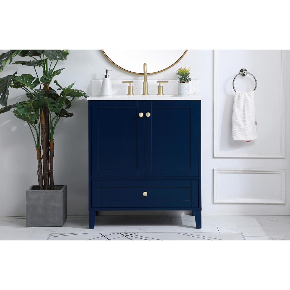 30 inch Single Bathroom Vanity in Blue with Backsplash. Picture 14