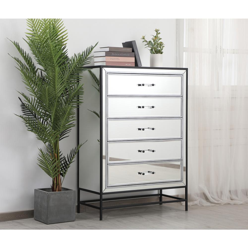 34 inch mirrored 5 drawers chest in black. Picture 2