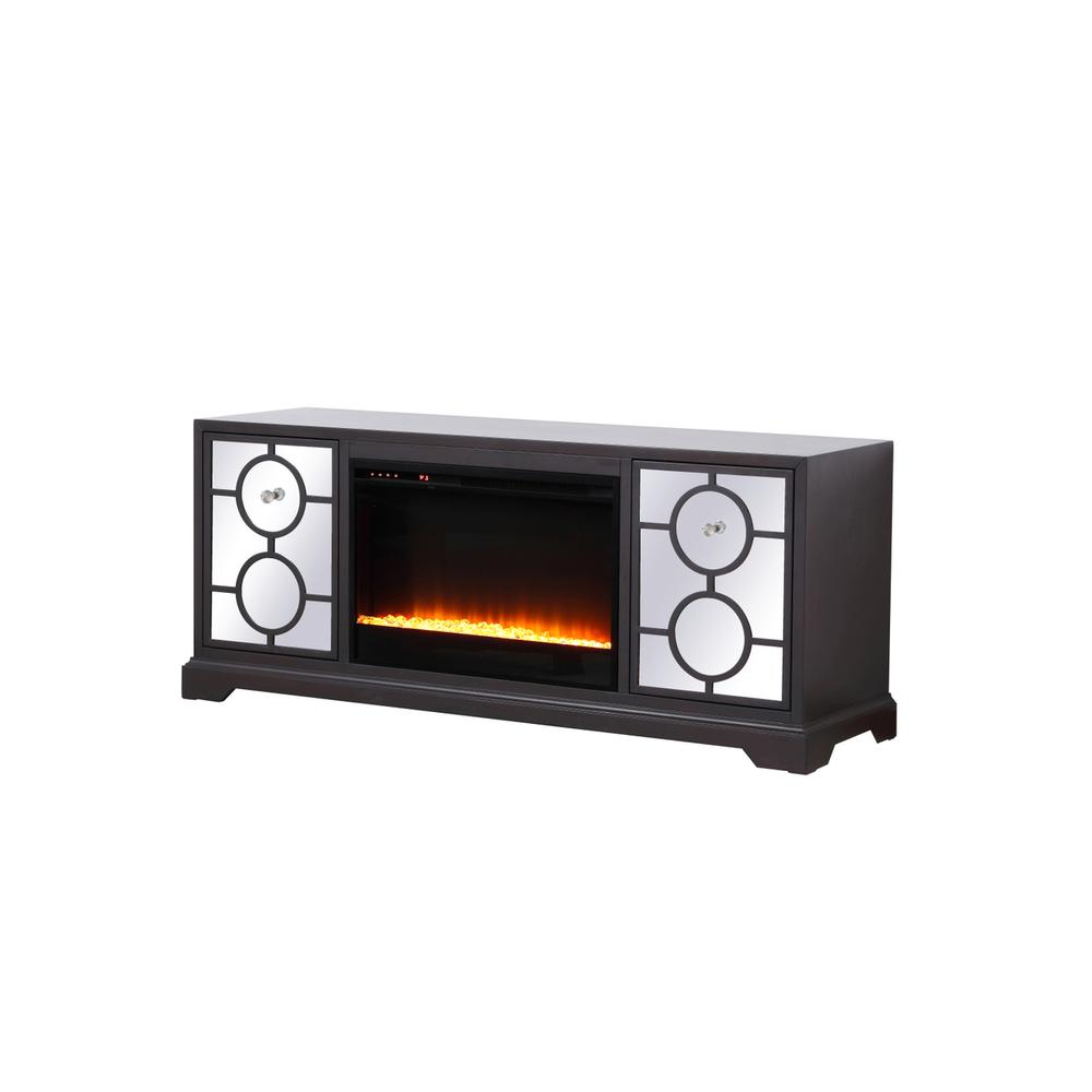 60 in. mirrored TV stand with crystal fireplace insert in dark walnut. Picture 4