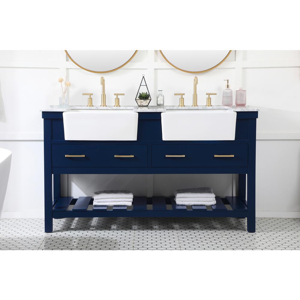 60 inch double bathroom vanity in blue. Picture 14