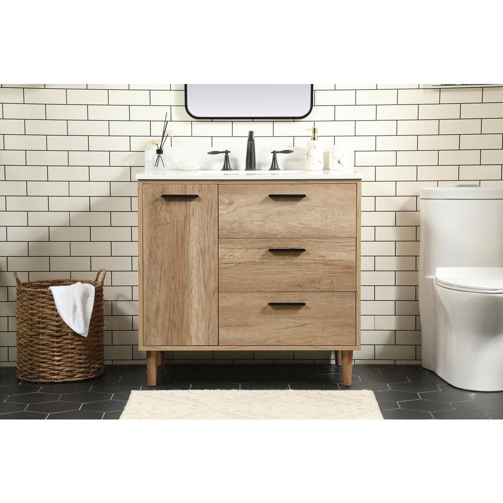 36 inch Single bathroom vanity in natural oak with backsplash. Picture 14