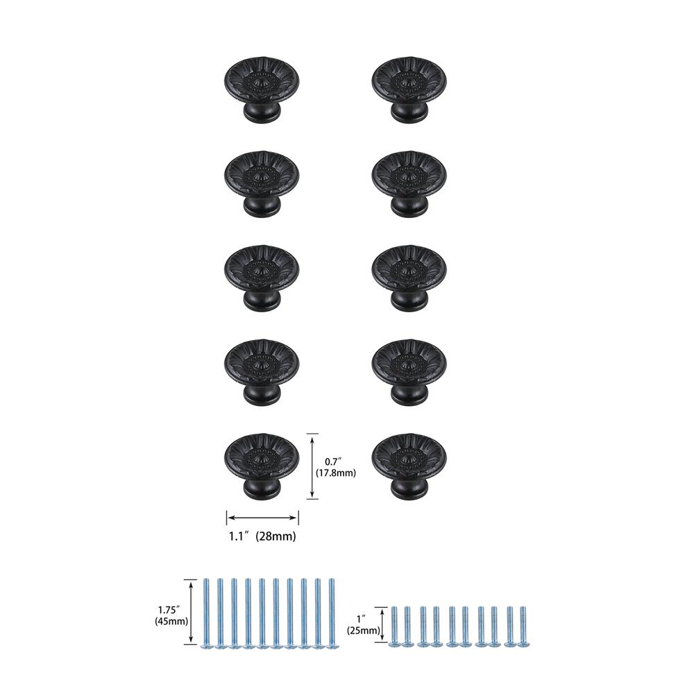 Corio 1.1" Diameter Matte Black Mushroom Knob Multipack (Set of 10). Picture 5