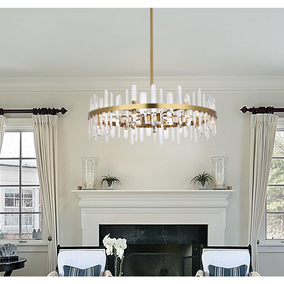 Serena 36 inch crystal round chandelier in satin gold. Picture 8