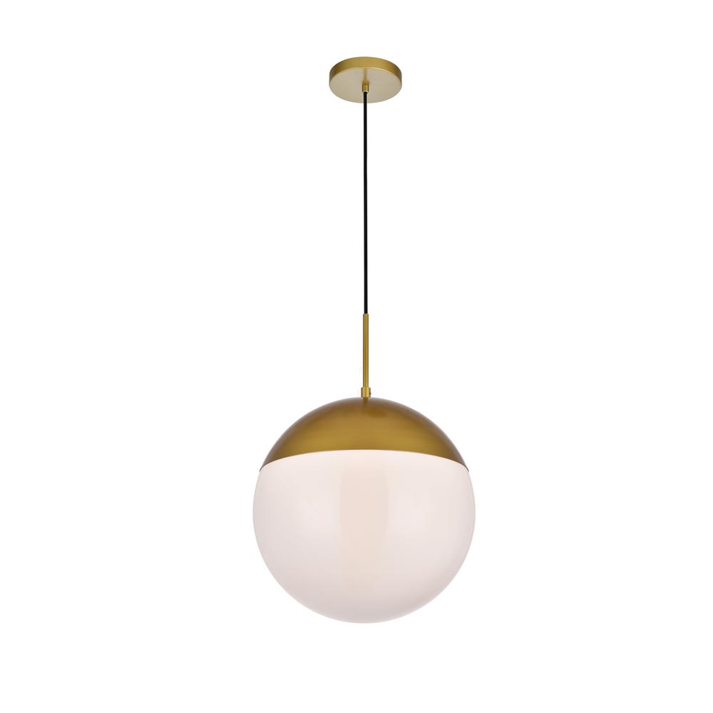Eclipse 1 Light Brass Pendant With Frosted White Glass. Picture 2