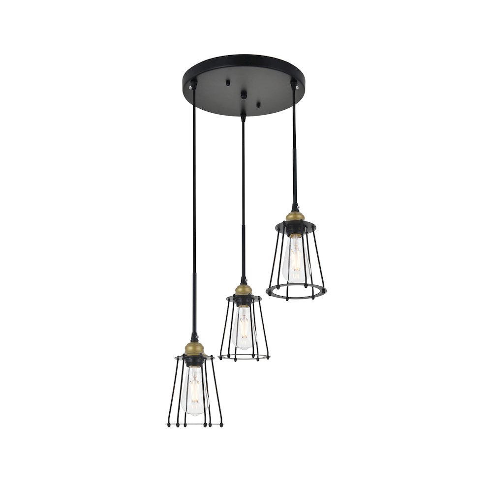 Auspice 3 Light Brass And Black Pendant. Picture 4