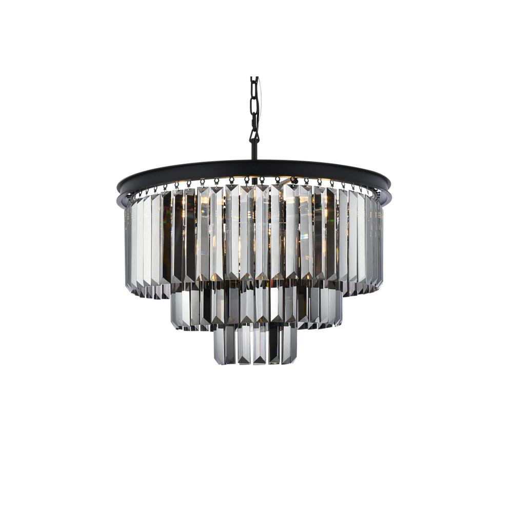 Sydney 9 light Matte Black Chandelier Silver Shade (Grey) Royal Cut Crystal. Picture 2