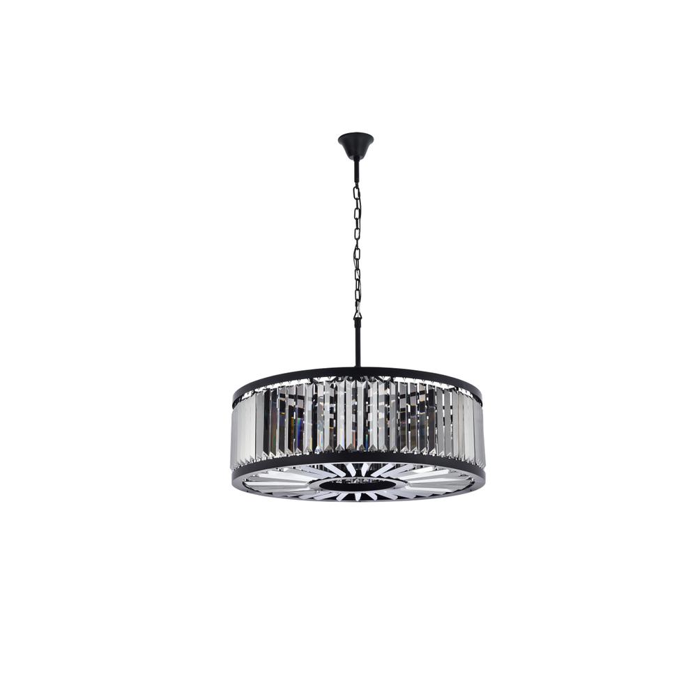 Chelsea 10 light Matte Black Chandelier Silver Shade (Grey) Royal Cut Crystal. Picture 6