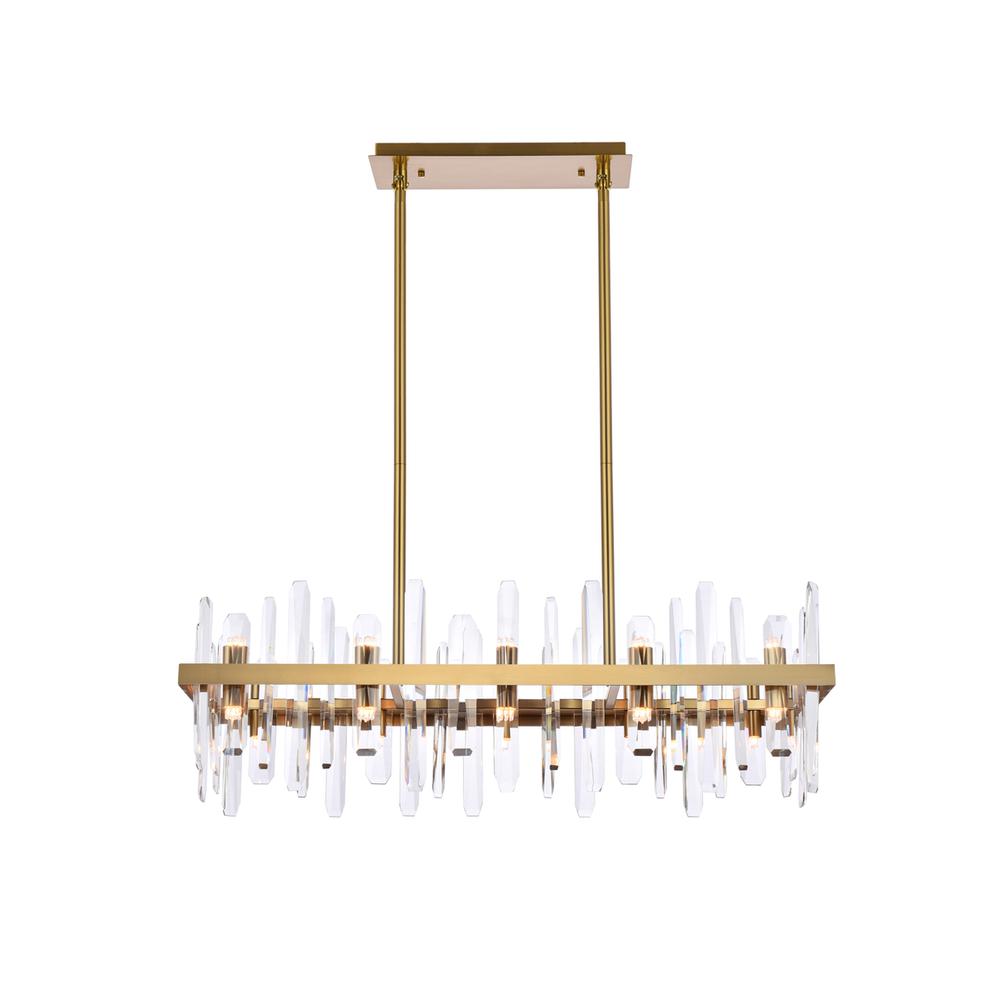 Serena 36 inch crystal rectangle chandelier in satin gold. Picture 1