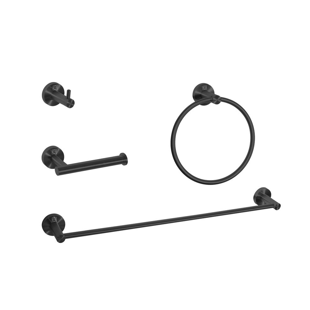 Freya 4-Piece Bathroom Hardware Set in Matte Black. Picture 1