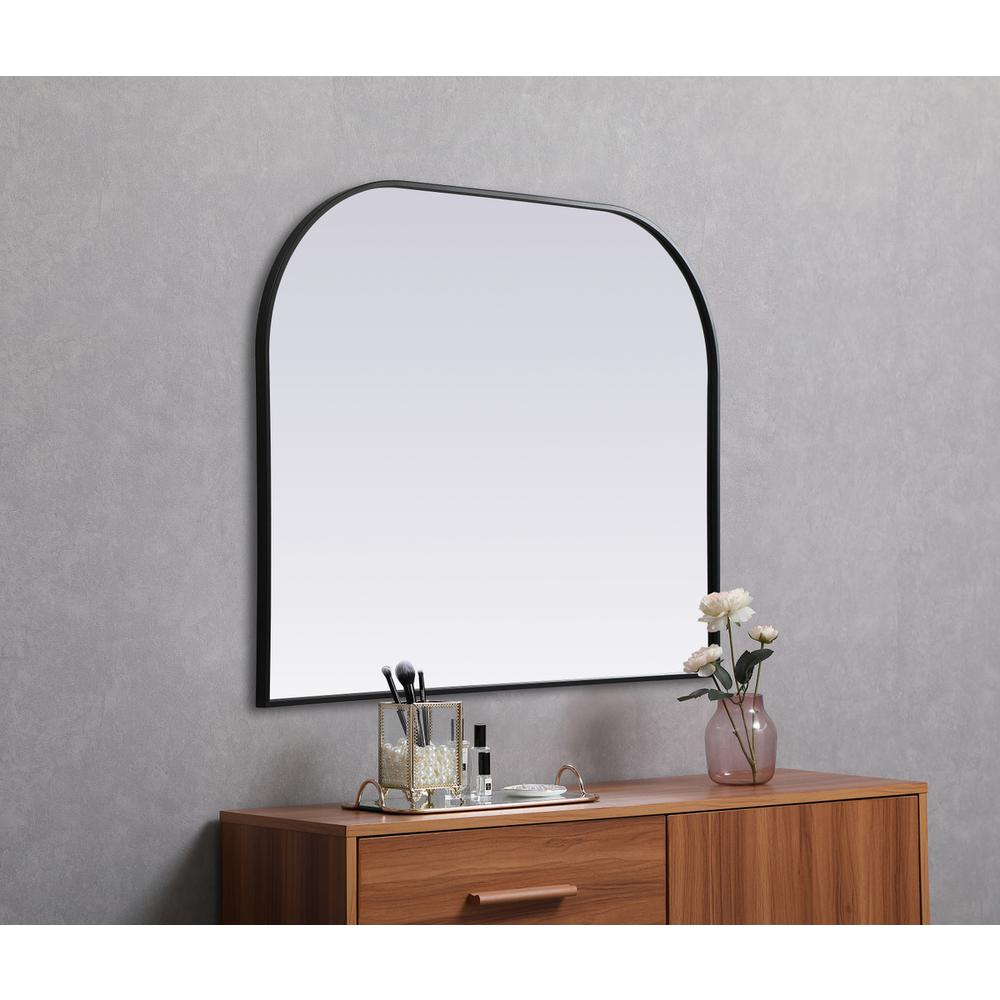 Metal Frame Arch Mirror 42x34 Inch in Black. Picture 4