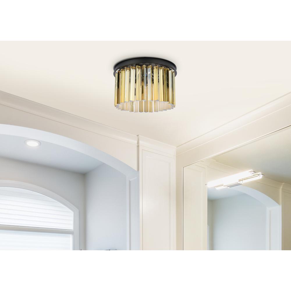 Sydney 3 light Matte Black Flush Mount Golden Teak (Smoky) Royal Cut Crystal. Picture 8
