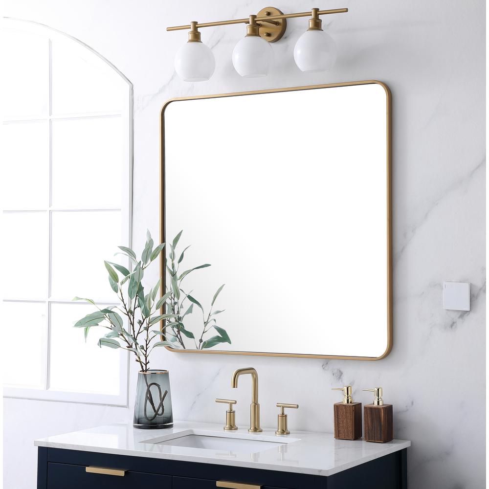 Soft corner metal rectangular mirror 36x36 inch in Brass. Picture 2
