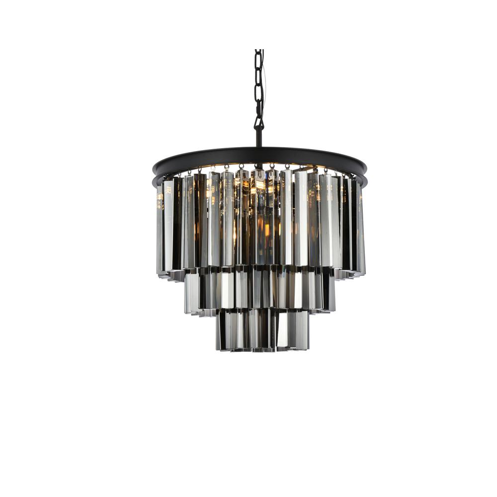 Sydney 9 light Matte Black Chandelier Silver Shade (Grey) Royal Cut Crystal. Picture 2