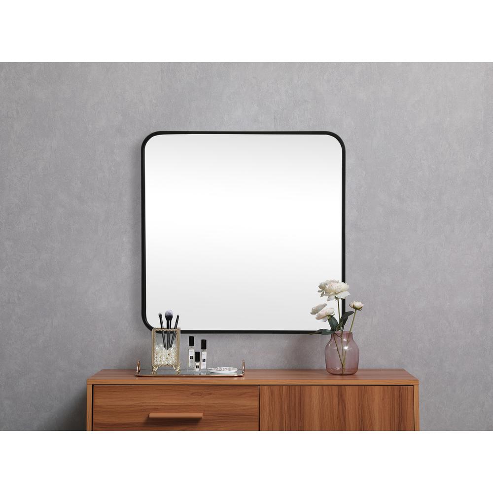 Soft corner metal square mirror 24x24 inch in Black. Picture 3