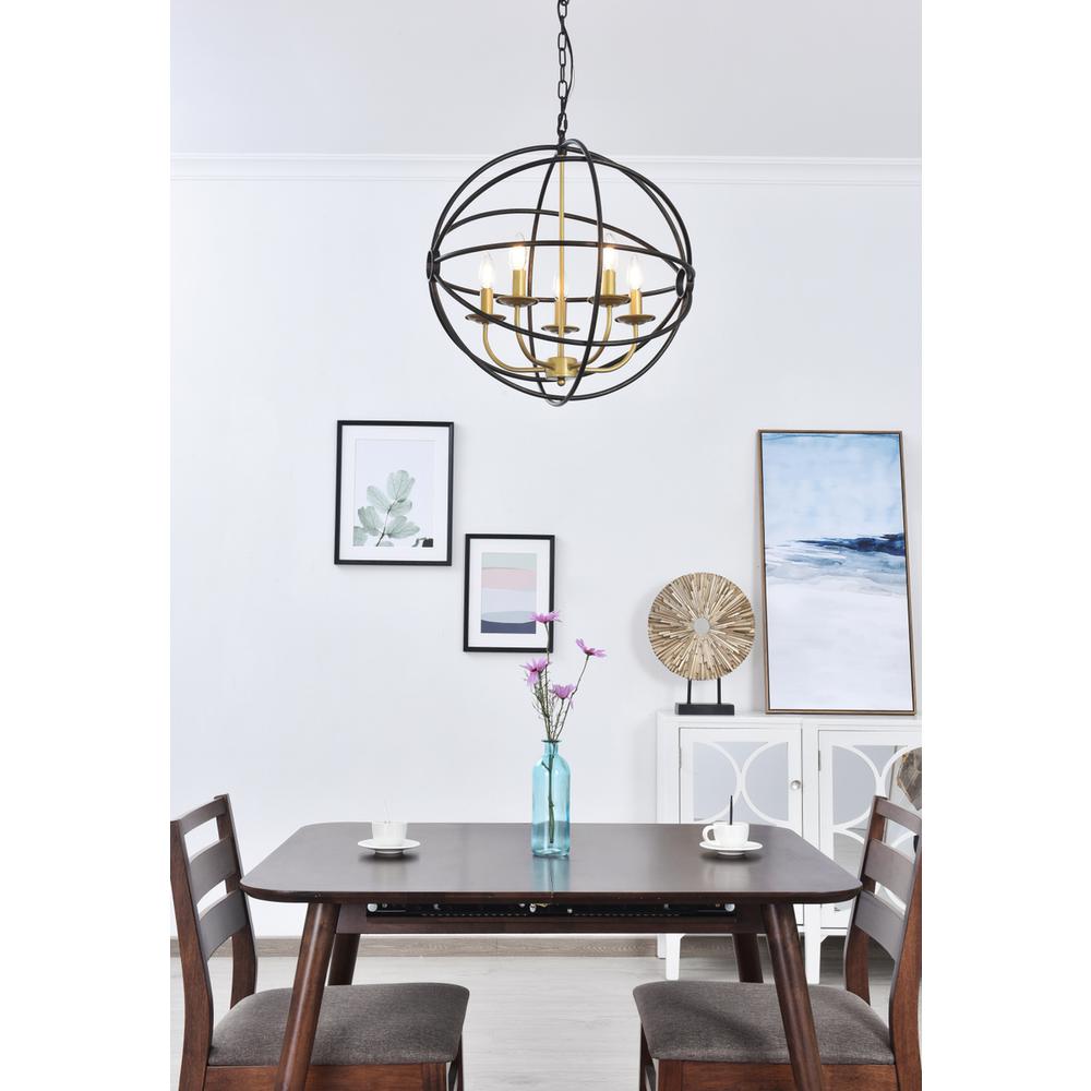 Octavia 5 light Brass and Dark Brown Pendant. Picture 14