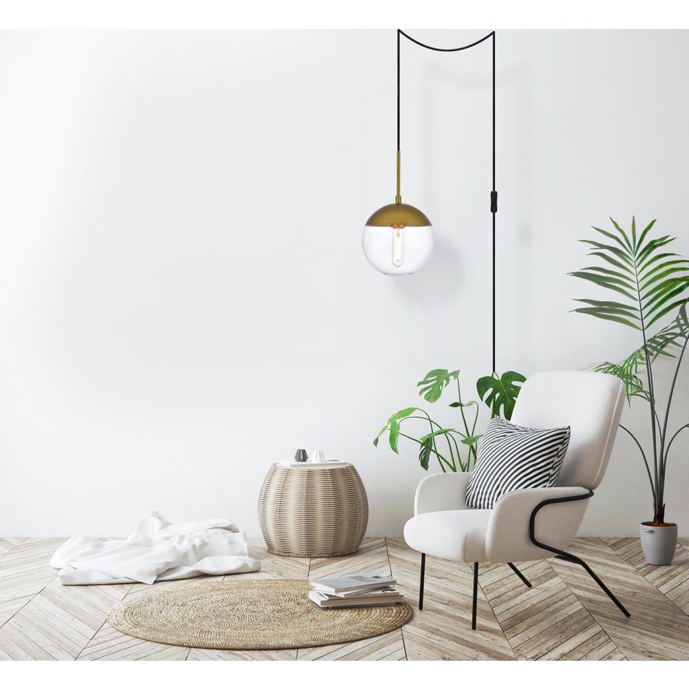 Eclipse 1 Light Brass plug in pendant With Clear Glass. Picture 6