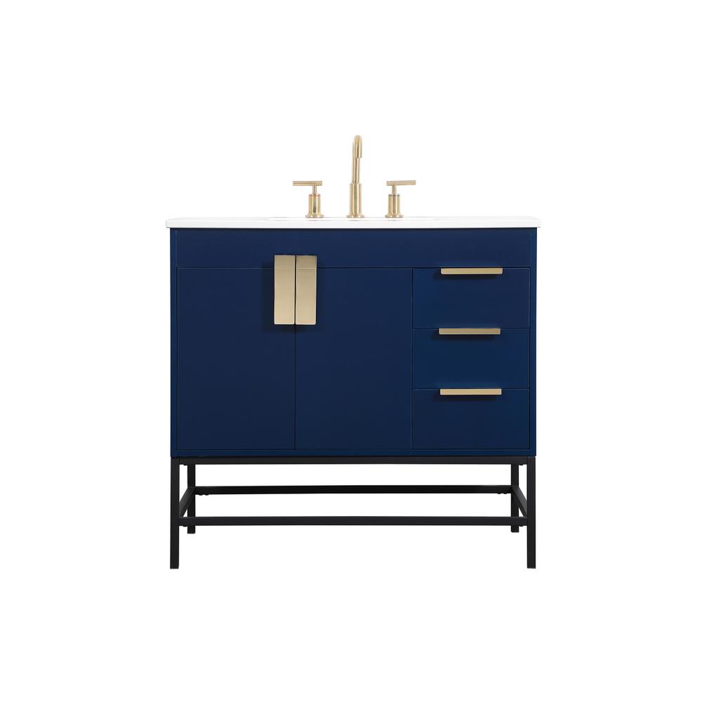 36 inch Single bathroom vanity in blue. Picture 1