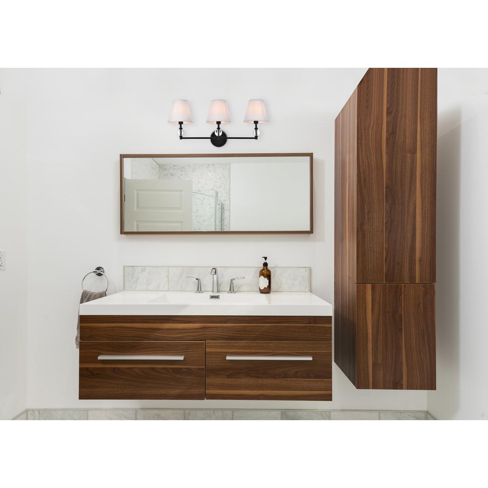 Bethany 3 lights bath sconce in black with white fabric shade. Picture 7