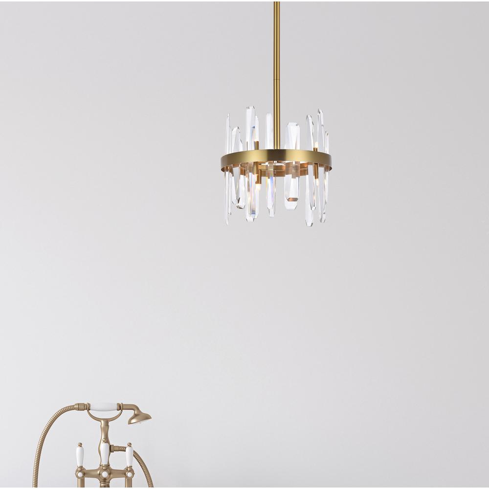 Serena 12 inch crystal round pendant in satin gold. Picture 8