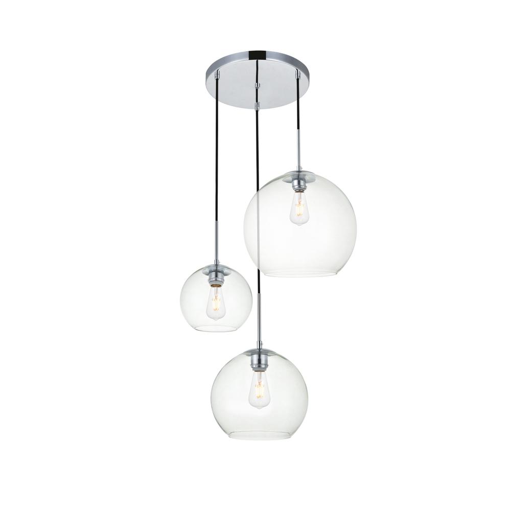 Baxter 3 Lights Chrome Pendant With Clear Glass. Picture 1