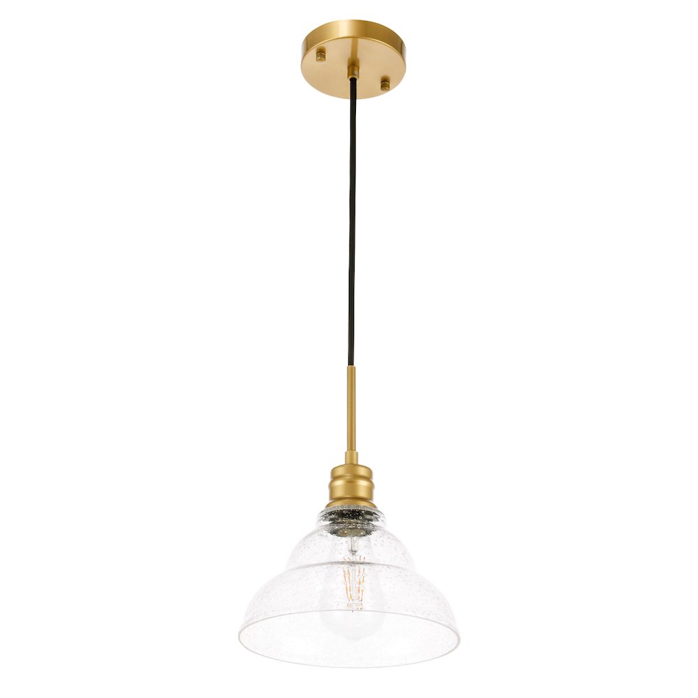 Gil 1 Light Brass And Clear Seeded Glass Pendant. Picture 5