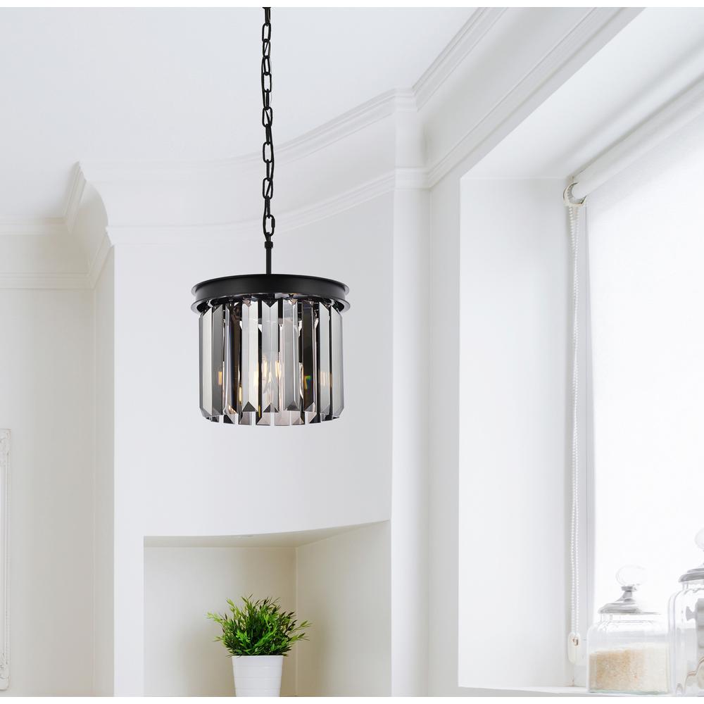 Sydney 3 light Matte Black Pendant Silver Shade (Grey) Royal Cut Crystal. Picture 8
