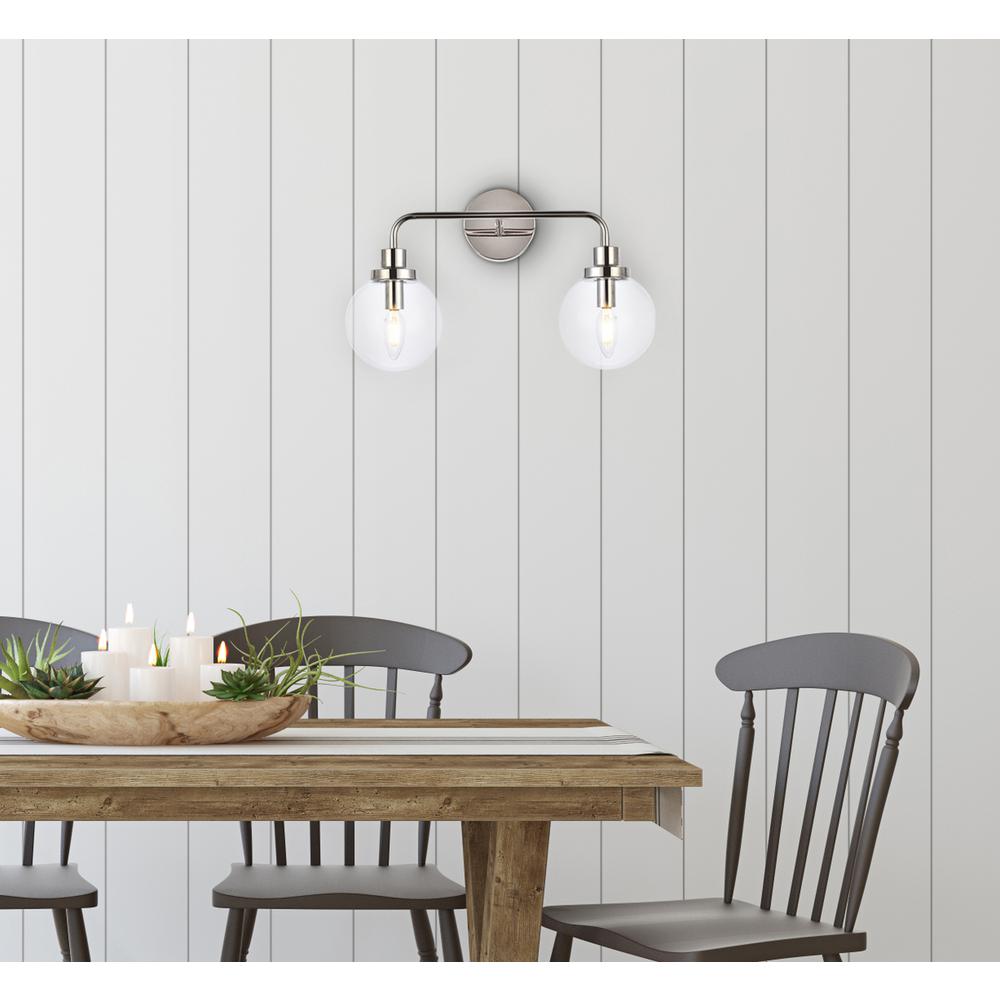 Hanson 2 lights bath sconce in polished nickel with clear shade. Picture 7