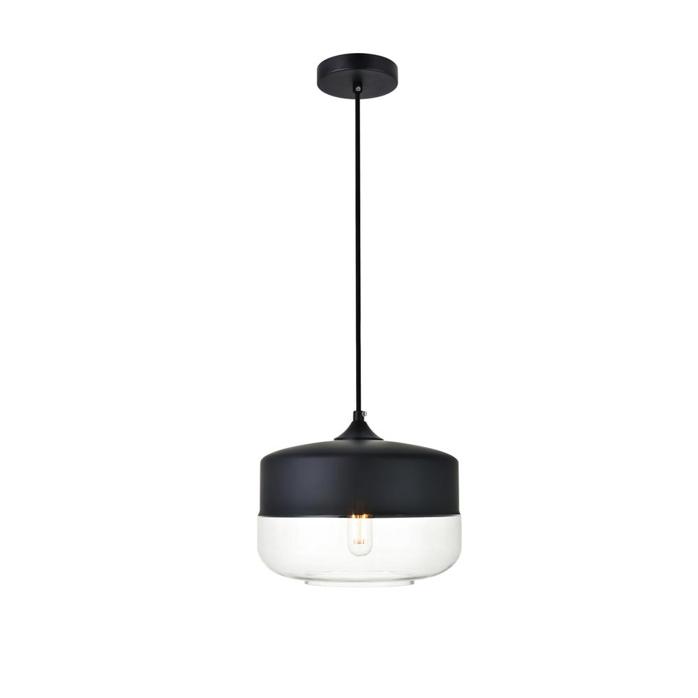 Ashwell 1 Light Black Pendant With Clear Glass. Picture 1