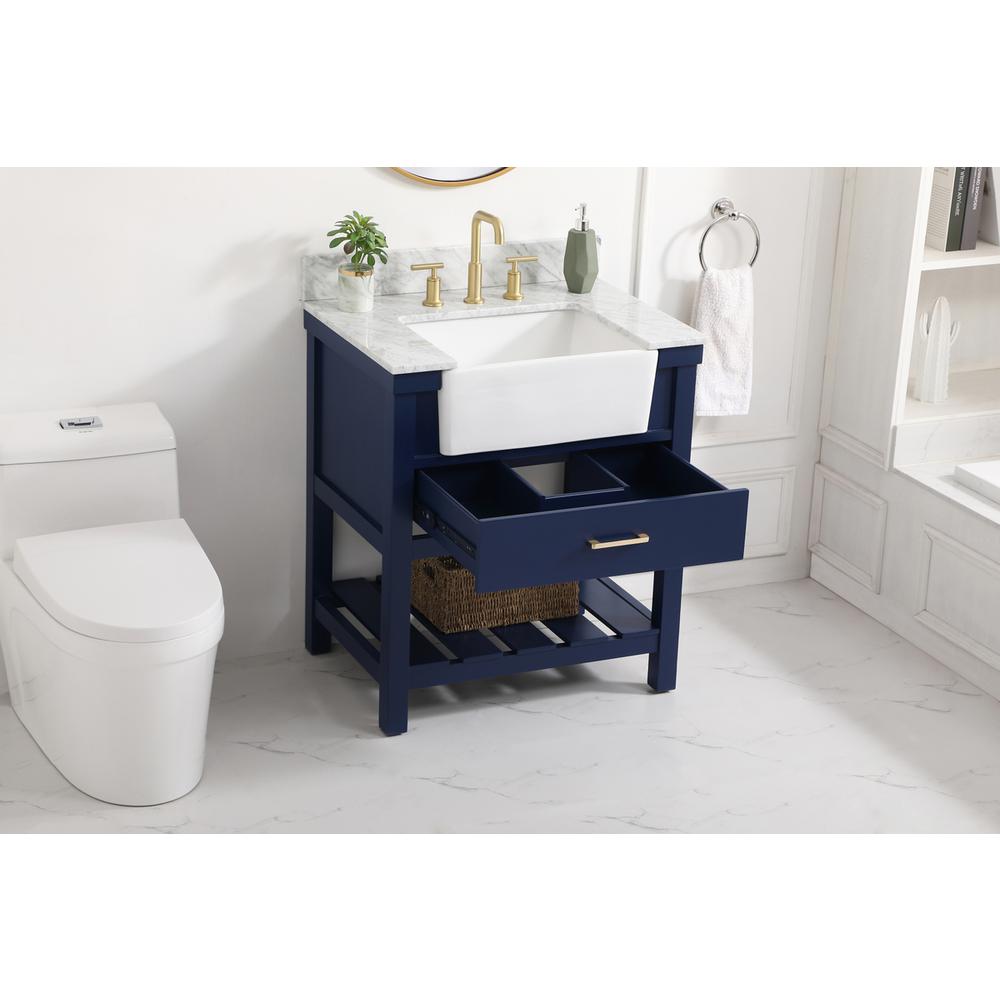 30 inch Single bathroom vanity in blue with backsplash. Picture 3