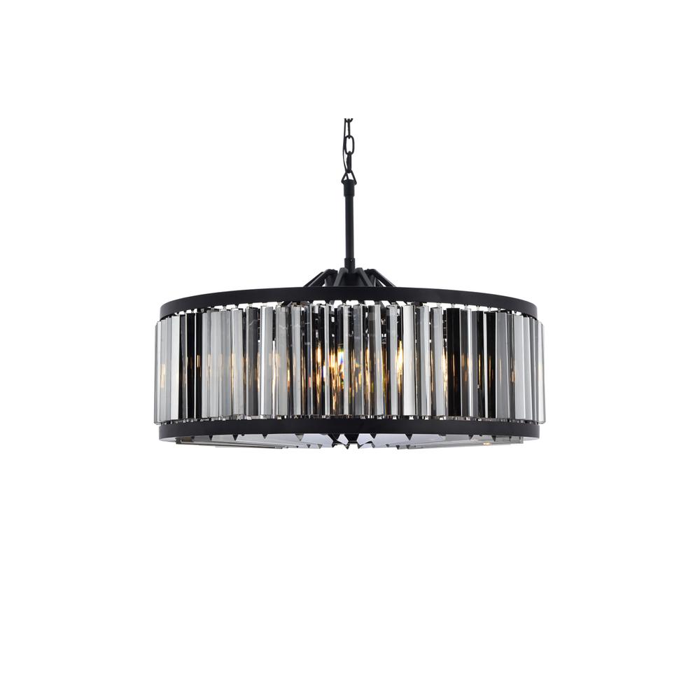 Chelsea 10 light Matte Black Chandelier Silver Shade (Grey) Royal Cut Crystal. Picture 2