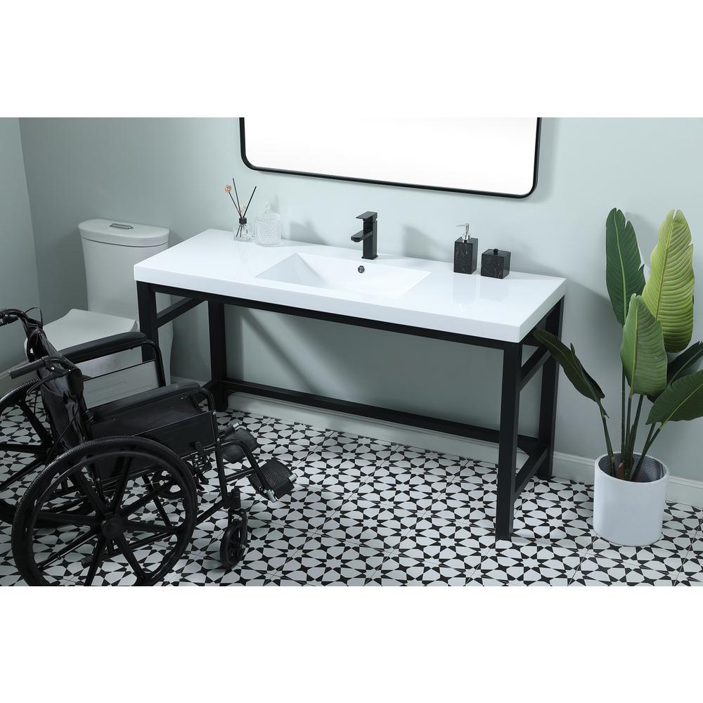 60 Inch ADA Compliant SIngle Bathroom Metal Vanity In Black. Picture 3